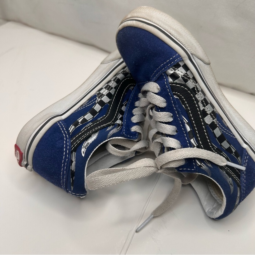 Vans Off the Wall Navy Blue White Black Checkered Lace-up Kid’s Size 11.5